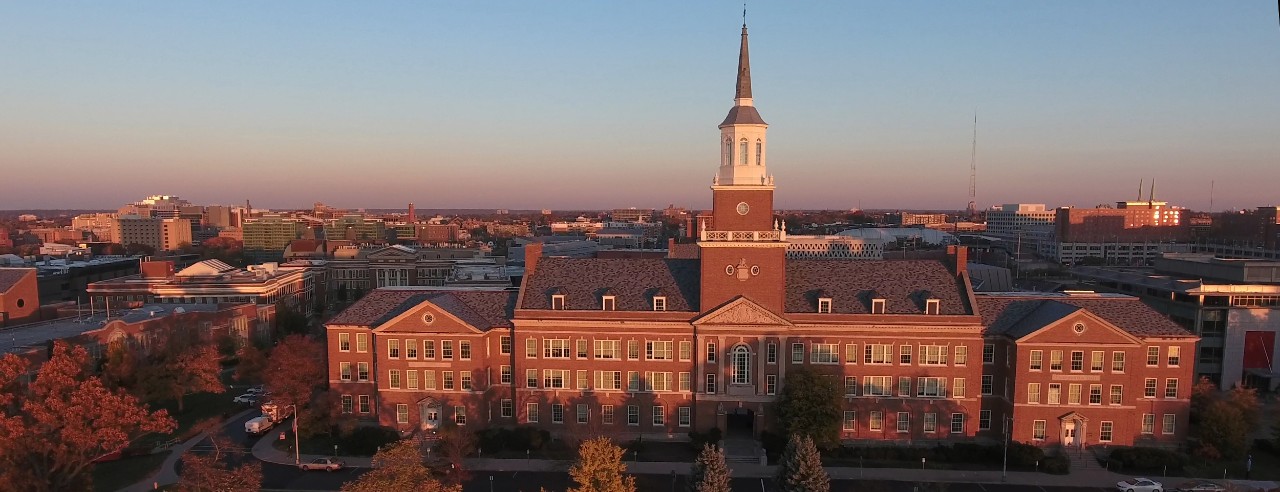 Still images of aerial drone footage.
McMicken Hall, Twilight