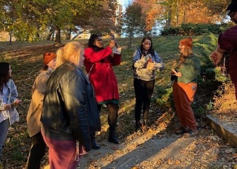 Participants at Hike + Write outdoors