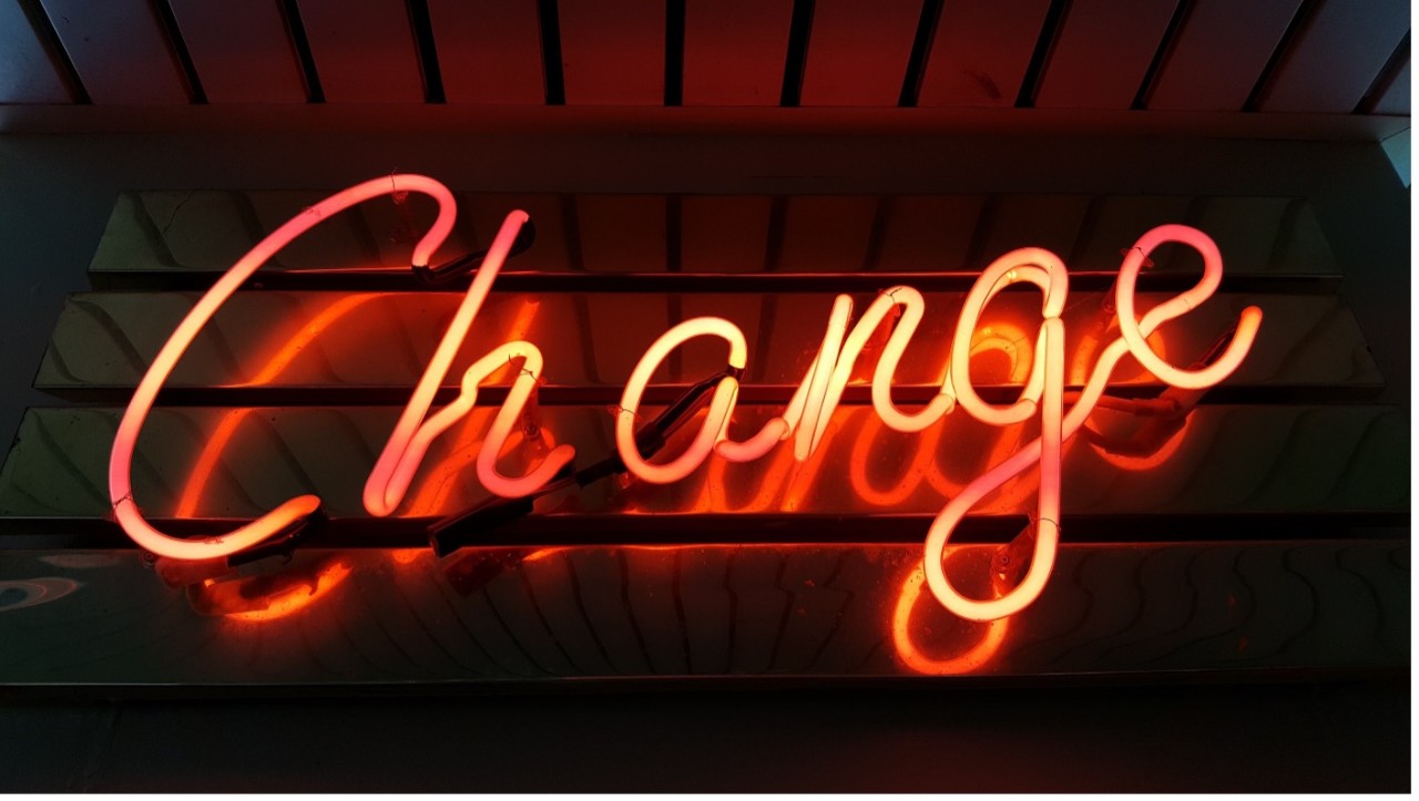Neon sign displaying the word Change