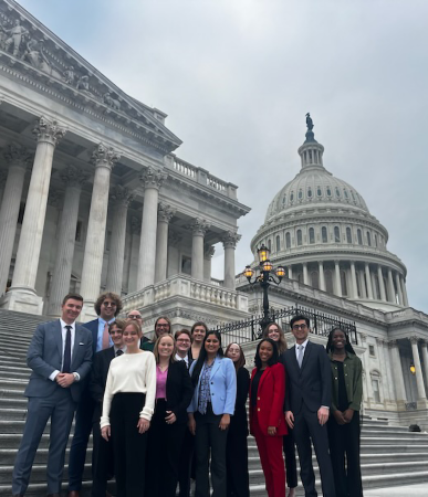 Students standing in front of government building in Washington, D.C.